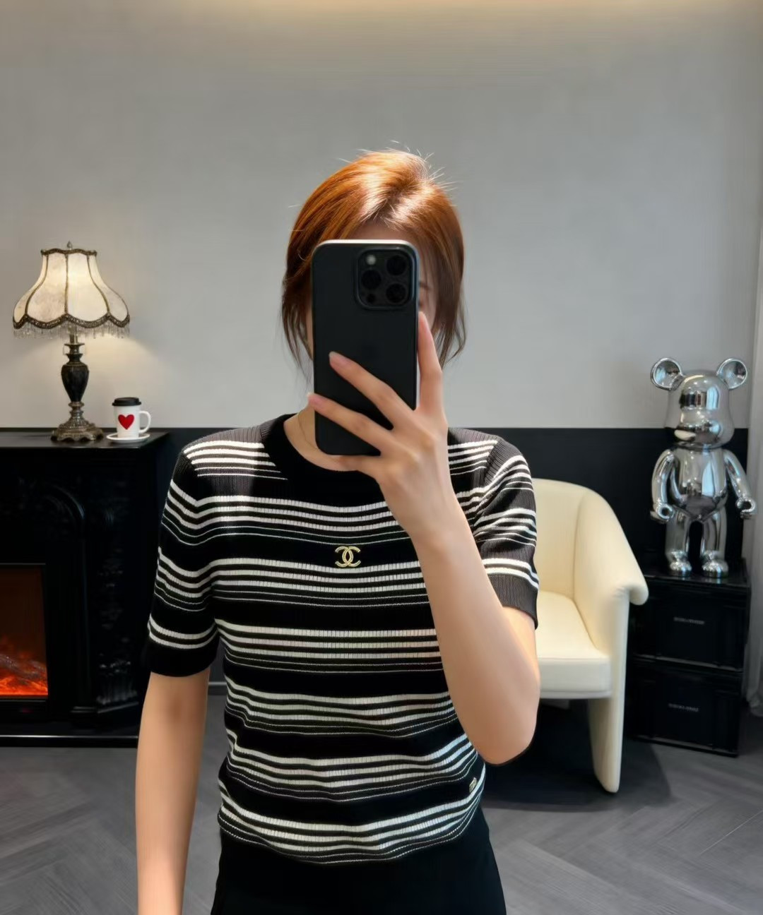 🆕CH家🆕 早春新款 撞色条纹圆领针织短袖颜色：白色 黑色尺码：36.38.40