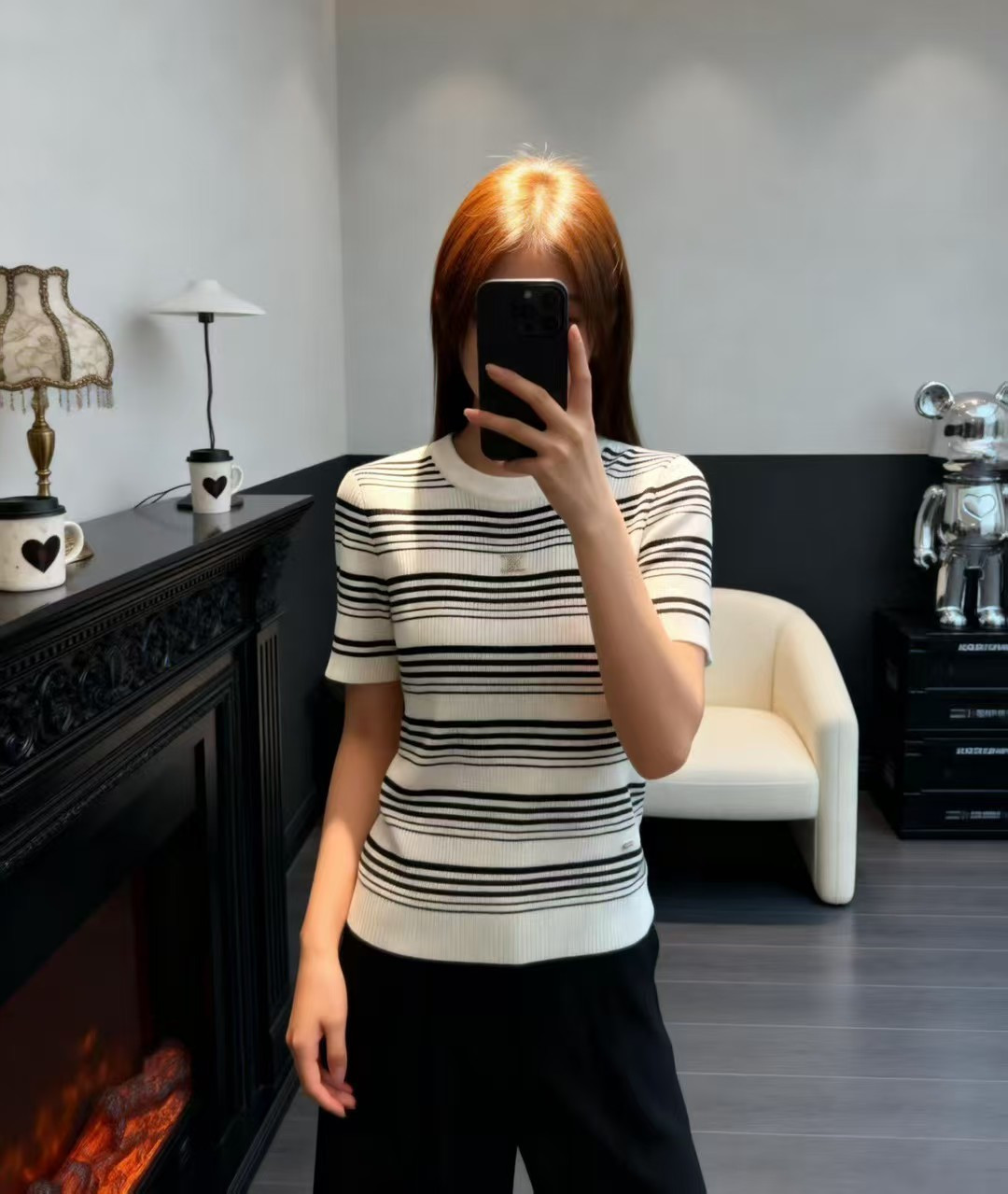 🆕CH家🆕 早春新款 撞色条纹圆领针织短袖颜色：白色 黑色尺码：36.38.40