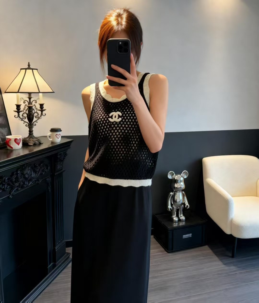 🆕CH家🆕 早春新款 撞色花边镂空圆领针织背心颜色：白色 黑色尺码：36.38.40