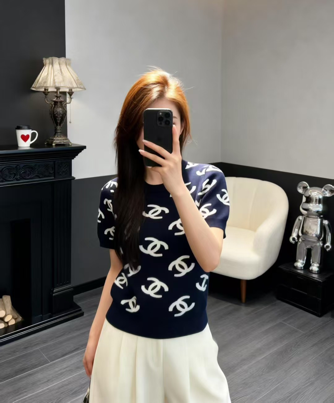 🆕CH家🆕 早春新款 撞色logo圆领针织短袖颜色：宝蓝尺码：36.38.40