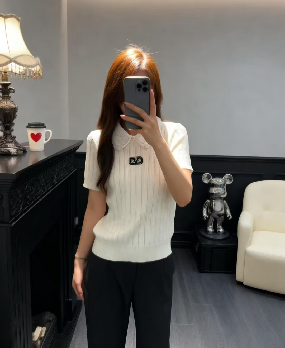 🆕VA家🆕 早春新款 撞色钉珠翻领针织短袖颜色：白色 灰色尺码：36.38.40