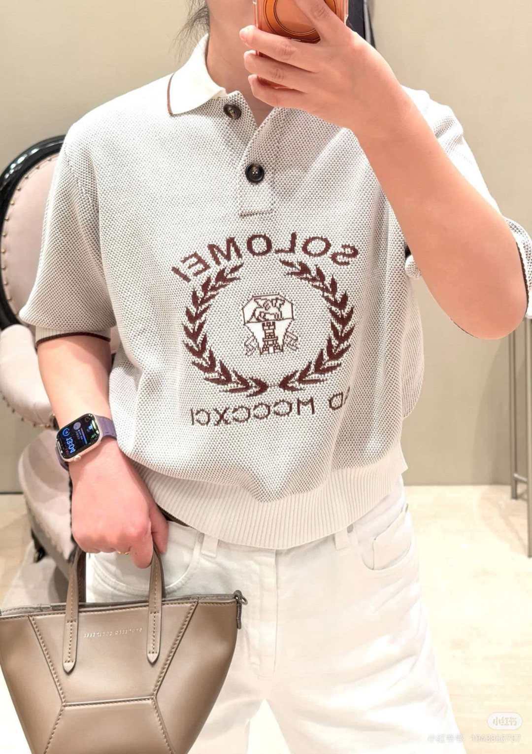 🆕SOLOMEl家🆕 早春新款 撞色字母翻领针织短袖颜色：灰色尺码：36.38.40