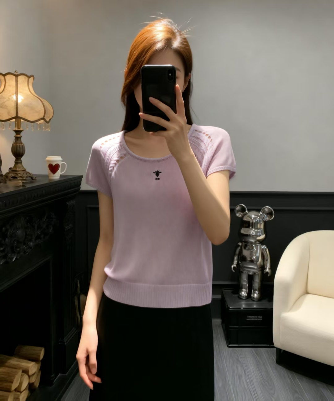 🆕D家🆕 早春新款 纯色简约圆领针织短袖颜色：白色 紫色尺码：36.38.40