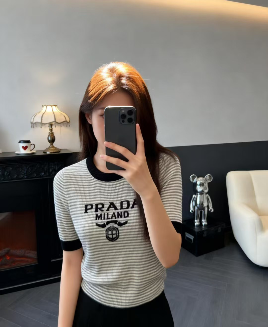 🆕P家🆕 早春新款 撞色字母圆领针织短袖颜色：黑色尺码：36.38.40