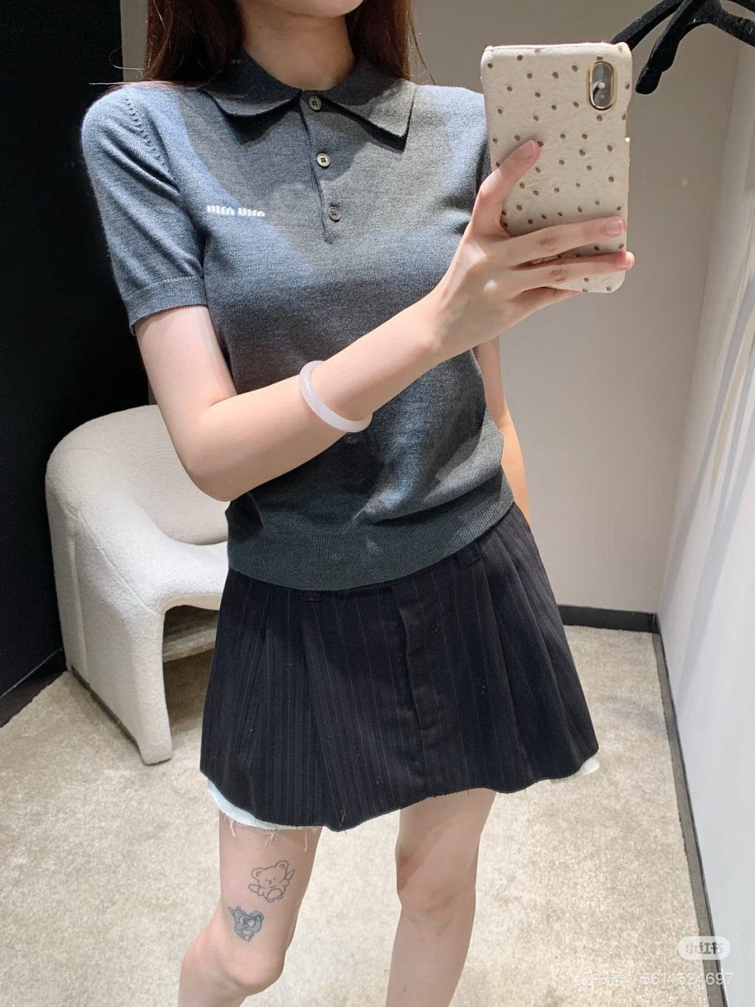 🆕M家🆕 早春新款 纯色简约翻领针织短袖颜色：蓝色 灰色尺码：36.38.40