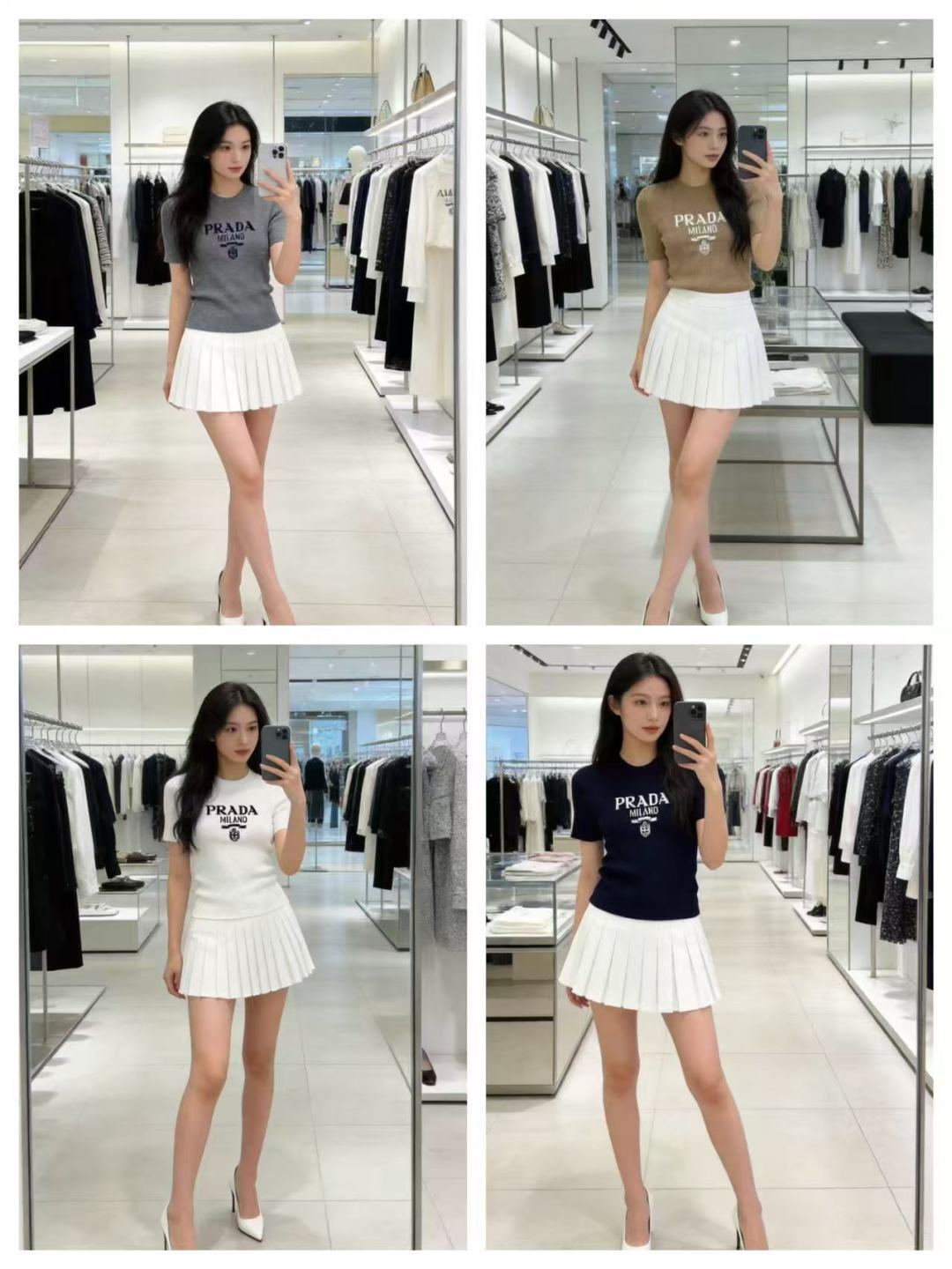 🆕P家🆕 早春新款 撞色字母圆领针织短袖颜色：白色 卡其 灰色 宝蓝尺码：36.38.40