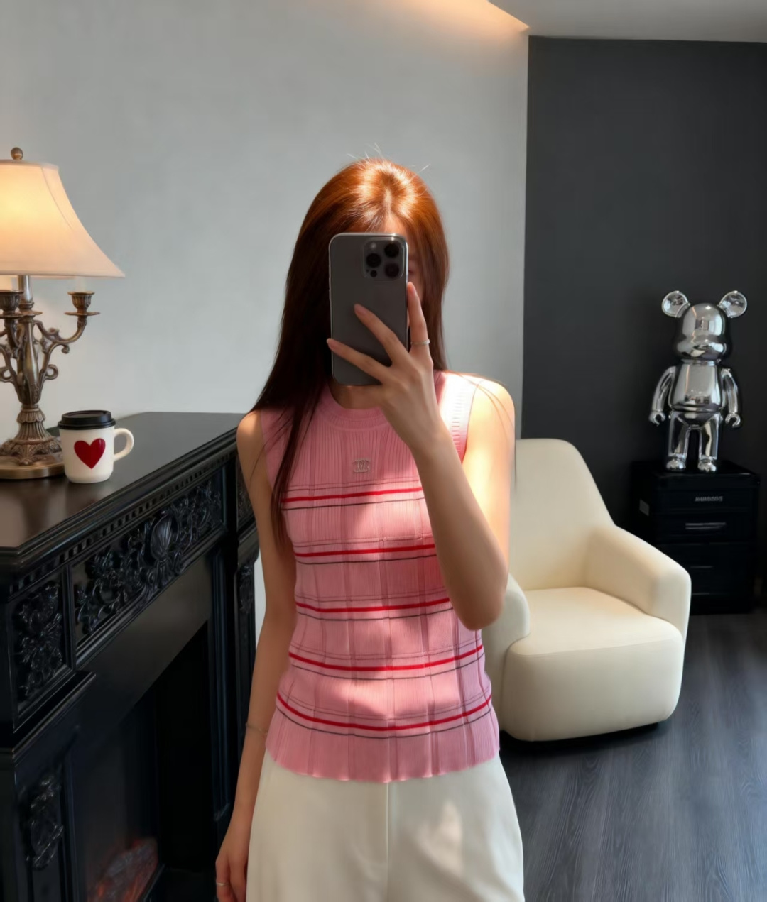 🆕CH家🆕 早春新款 撞色条纹圆领针织背心颜色：白色 粉色尺码：36.38.40