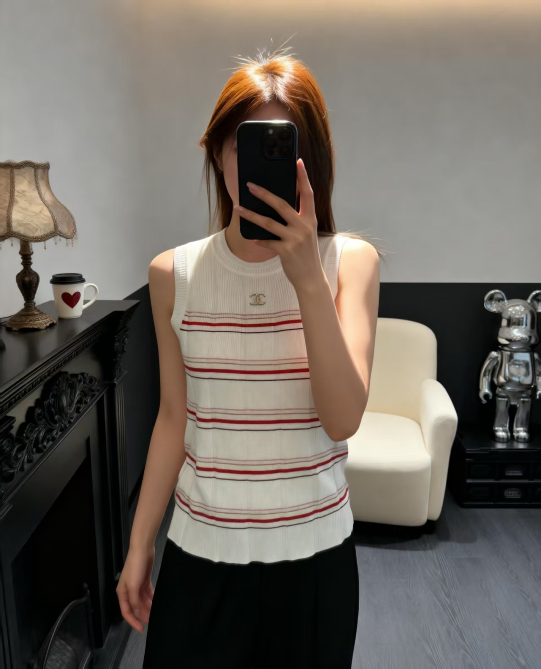 🆕CH家🆕 早春新款 撞色条纹圆领针织背心颜色：白色 粉色尺码：36.38.40