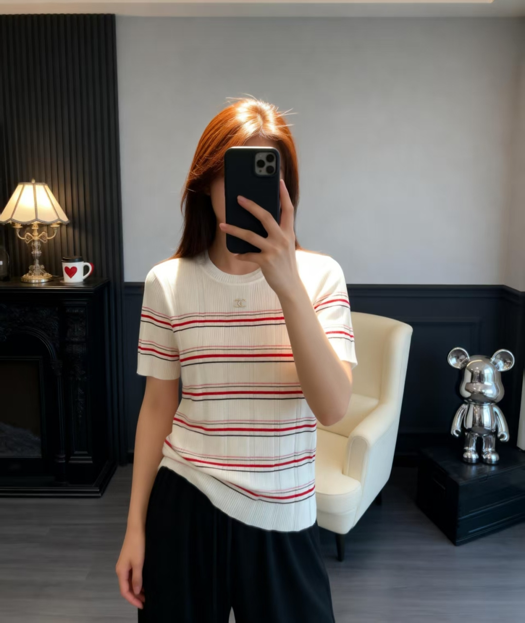 🆕CH家🆕 早春新款 撞色条纹圆领针织短袖颜色：白色 粉色尺码：36.38.40