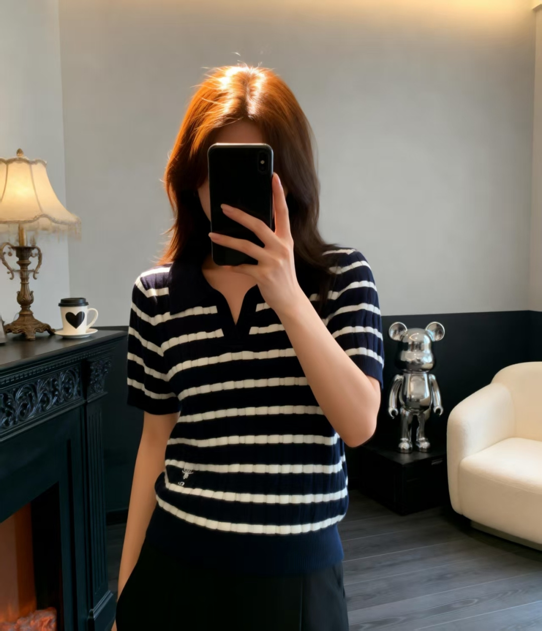 🆕D家🆕 早春新款 撞色条纹翻领针织短袖颜色：白色 黑色尺码：36.38.40