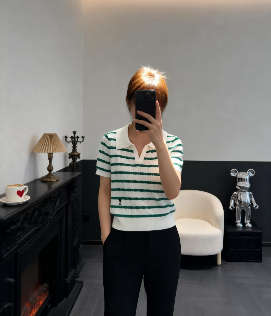 🆕D家🆕 早春新款 撞色条纹翻领针织短袖颜色：白色 黑色尺码：36.38.40