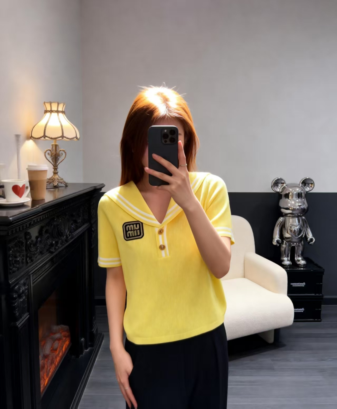 🆕M家🆕 早春新款 纯色海军领针织短袖颜色：黄色 宝蓝尺码：36.38.40