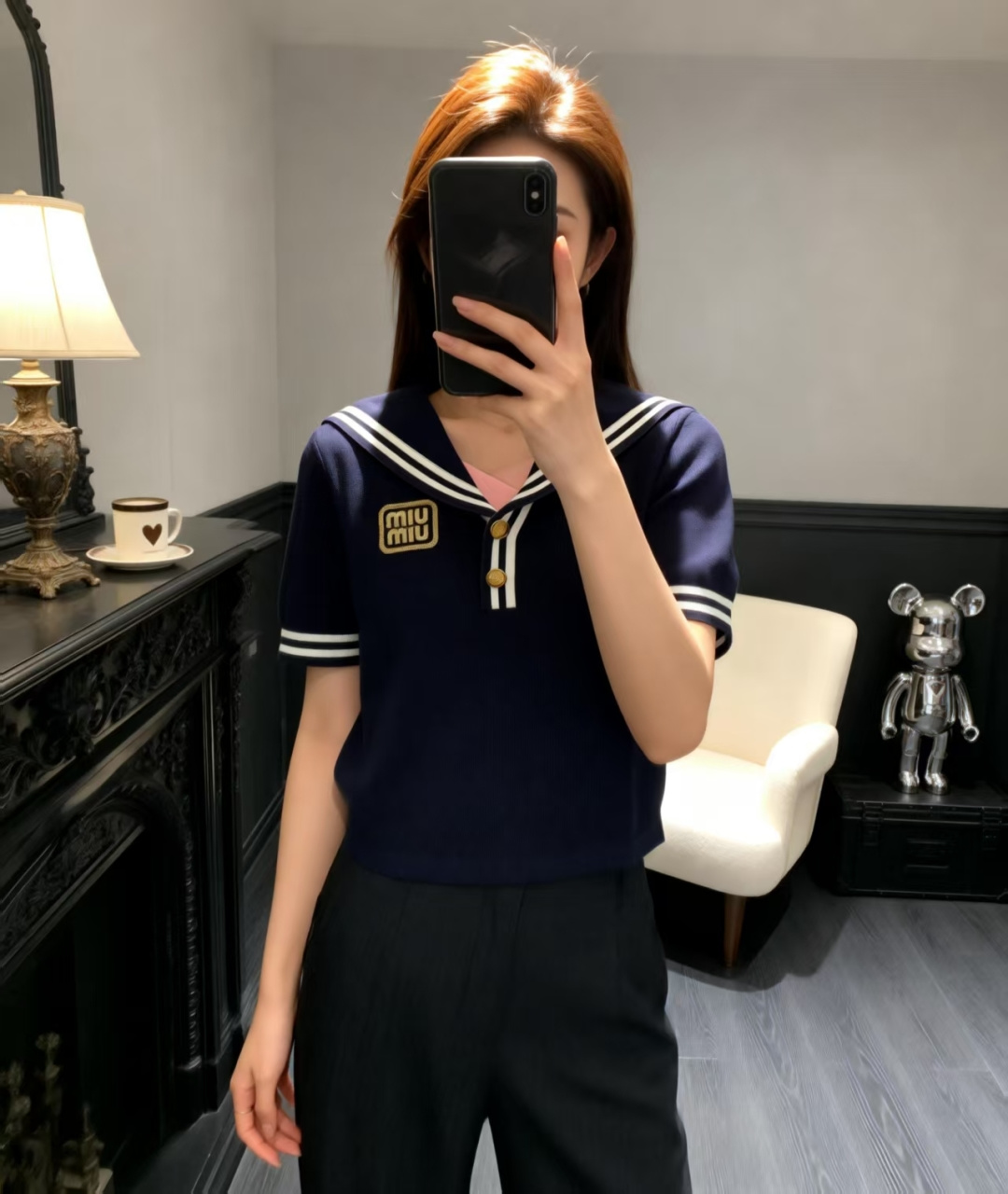 🆕M家🆕 早春新款 纯色海军领针织短袖颜色：黄色 宝蓝尺码：36.38.40