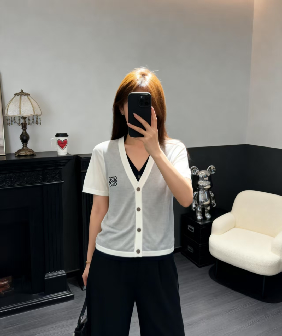 🆕LO家🆕 早春新款 撞色假两件V领针织短袖开衫颜色：宝蓝 白色尺码：36.38.40