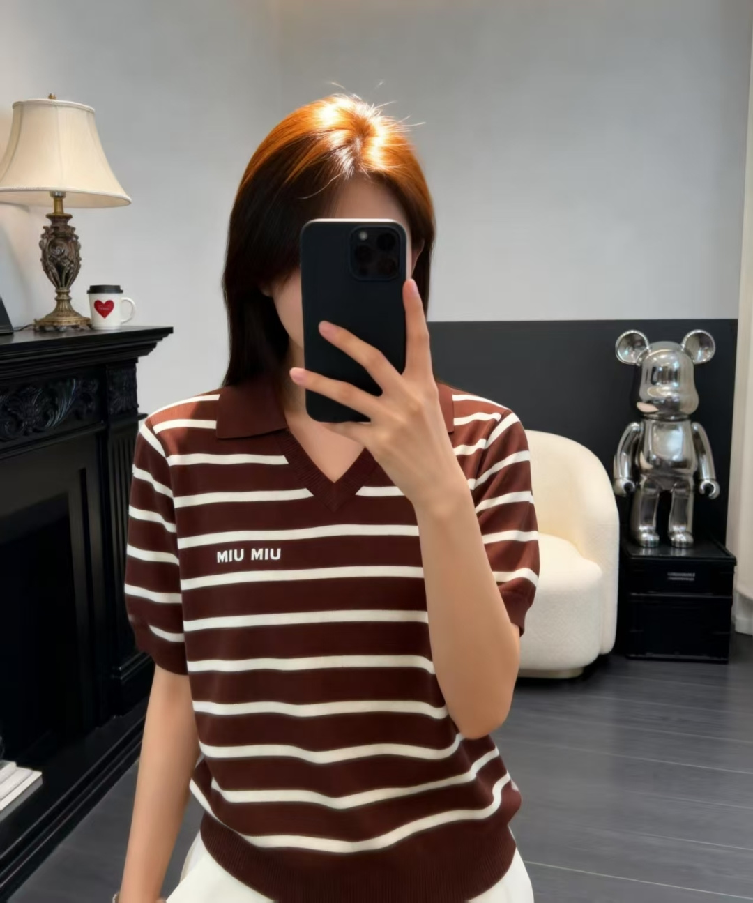 🆕M家🆕 早春新款 撞色条纹翻领针织短袖颜色：宝蓝 咖啡尺码：36.38.40