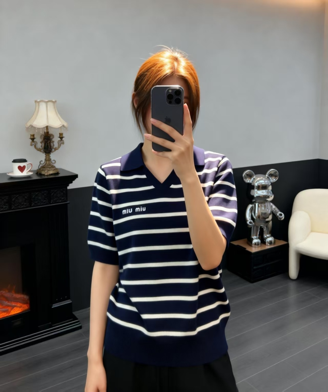 🆕M家🆕 早春新款 撞色条纹翻领针织短袖颜色：宝蓝 咖啡尺码：36.38.40