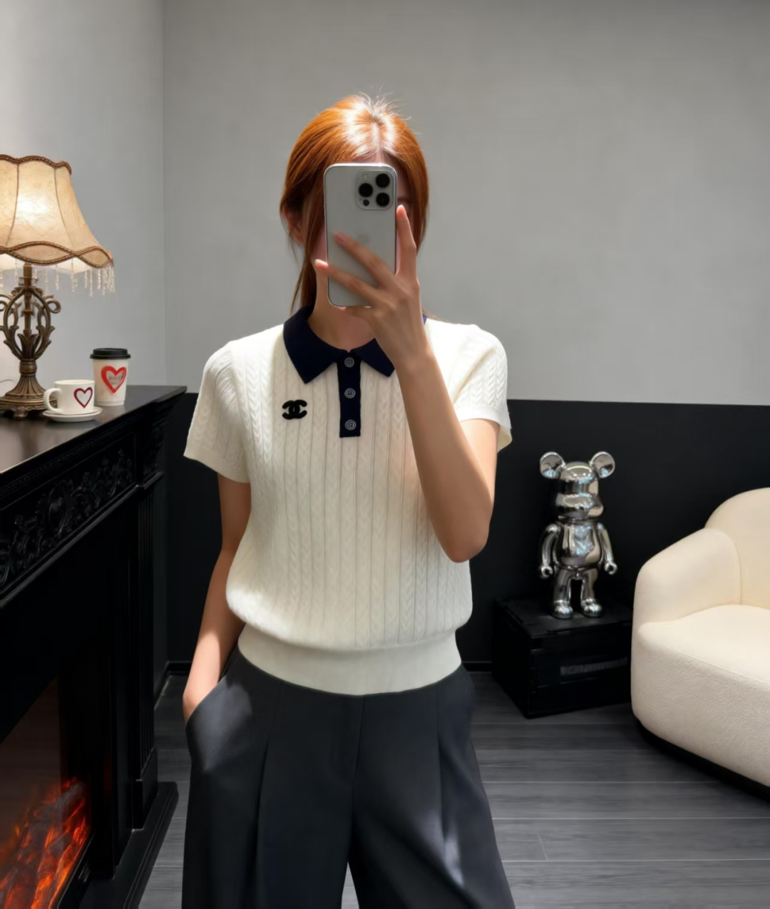 🆕CH家🆕 早春新款 撞色翻领针织短袖颜色：白色 蓝色尺码：36.38.40