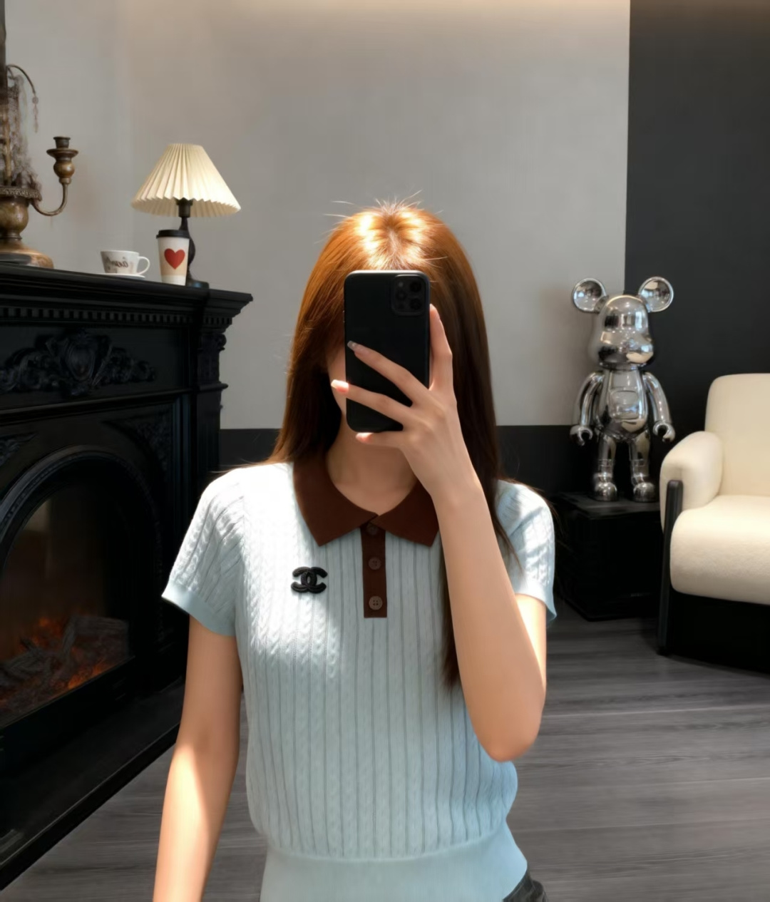 🆕CH家🆕 早春新款 撞色翻领针织短袖颜色：白色 蓝色尺码：36.38.40