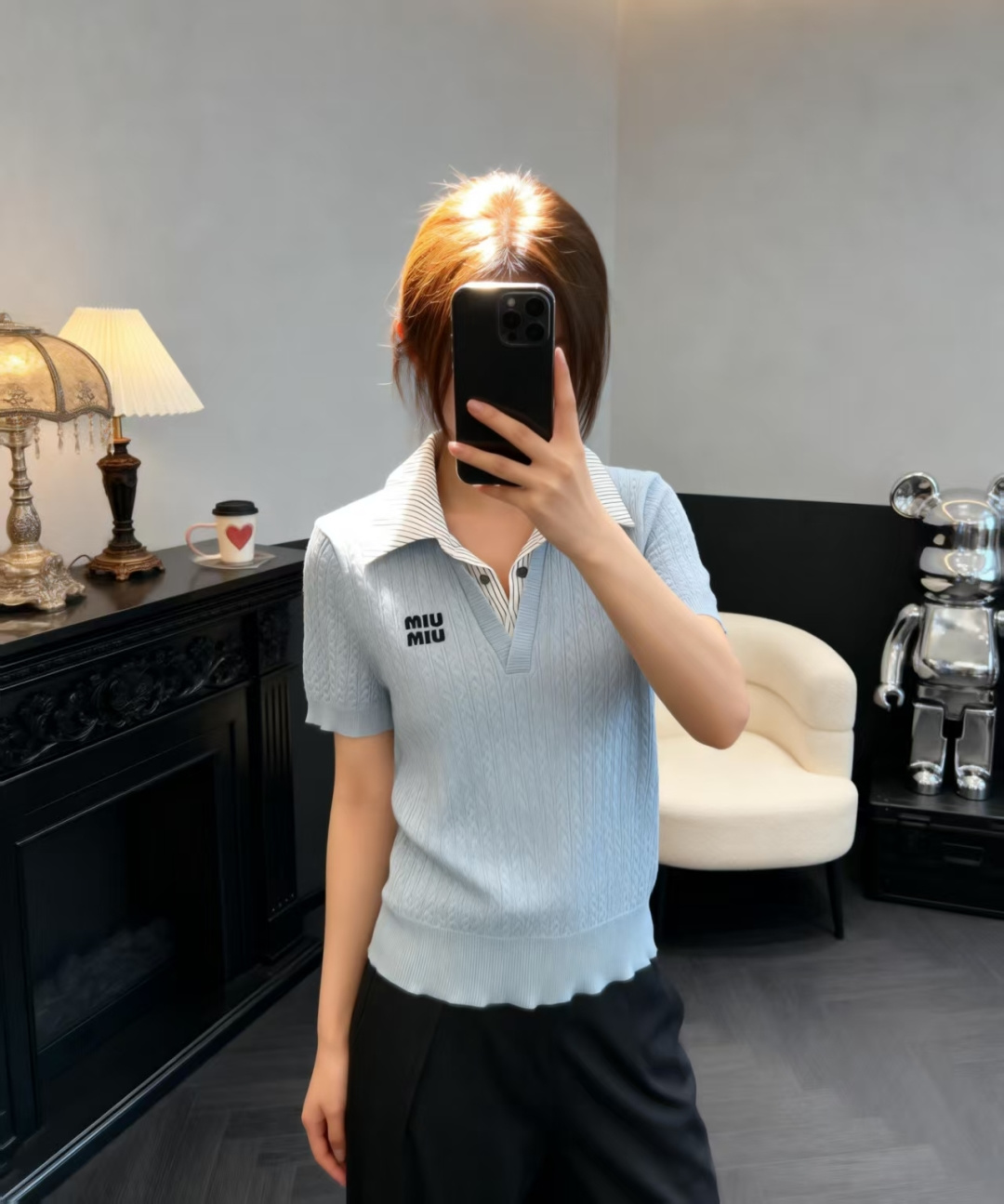 🆕M家🆕 早春新款 撞色翻领针织短袖颜色：蓝色 灰色尺码：36.38.40