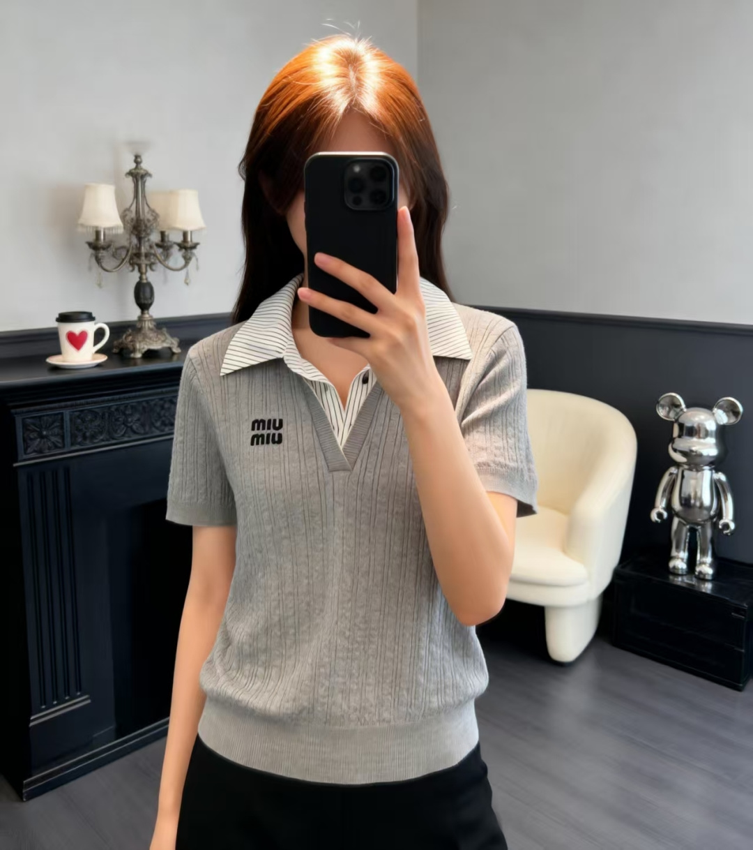 🆕M家🆕 早春新款 撞色翻领针织短袖颜色：蓝色 灰色尺码：36.38.40