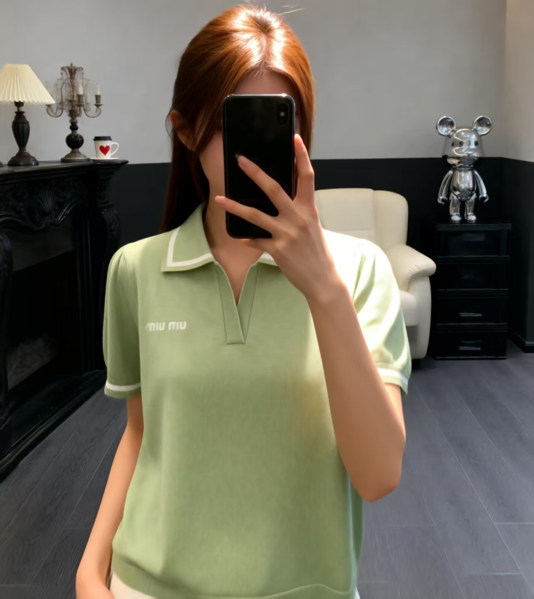 🆕M家🆕 早春新款 纯色翻领针织短袖颜色：绿色 红色尺码：36.38.40