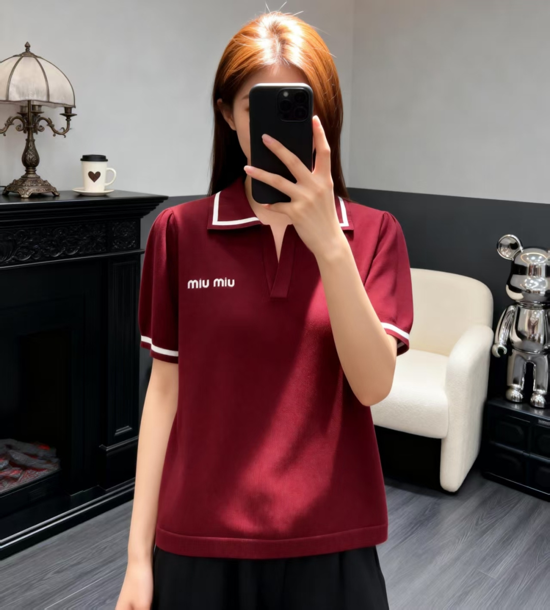 🆕M家🆕 早春新款 纯色翻领针织短袖颜色：绿色 红色尺码：36.38.40