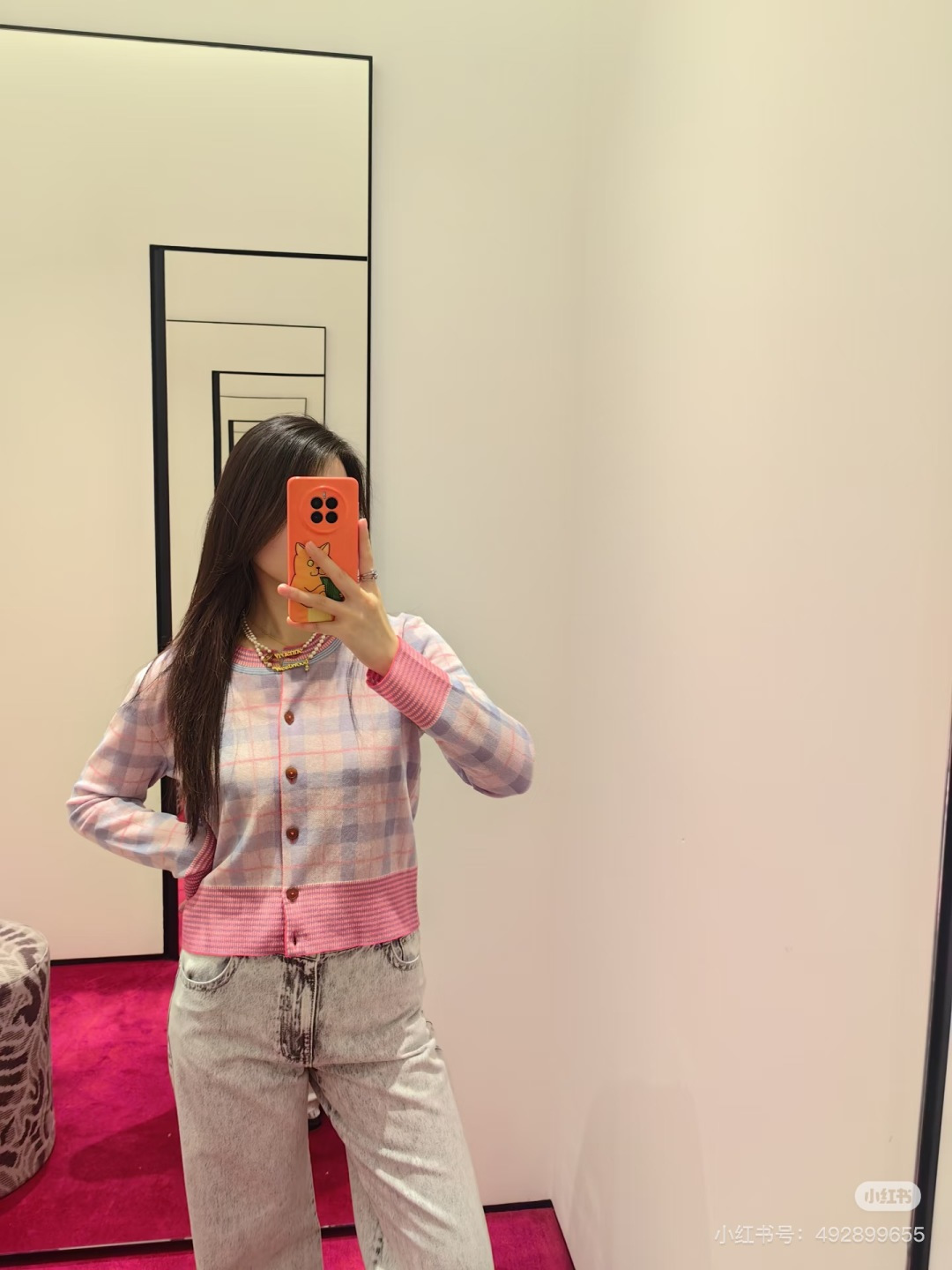 🆕VI家🆕 春夏新款 拼色格子针织开衫颜色：粉色 尺码：36.38.40