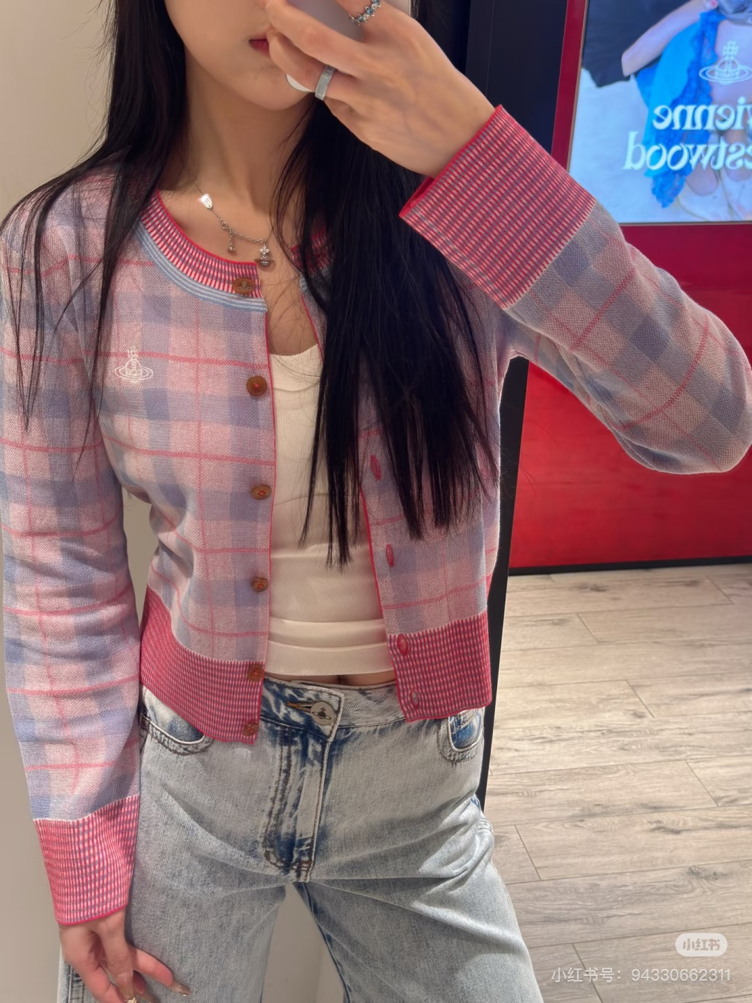 🆕VI家🆕 春夏新款 拼色格子针织开衫颜色：粉色 尺码：36.38.40