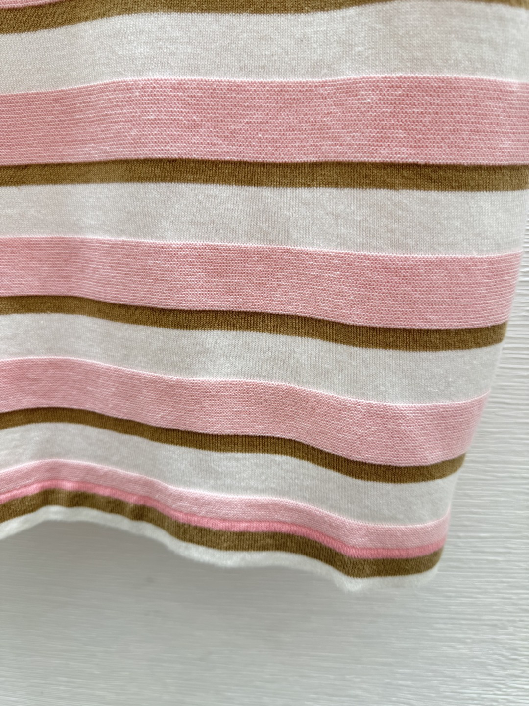 🆕P家🆕 春夏季新款 翻领条纹针织短袖颜色：粉色 尺码：36.38.40