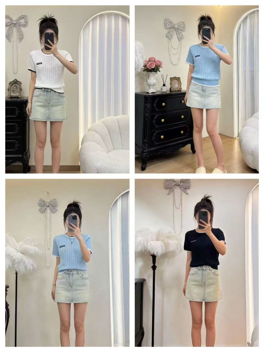 🆕M家🆕 早春新款 撞色简约圆领针织短袖颜色：白色 蓝色 宝蓝尺码：36.38.40