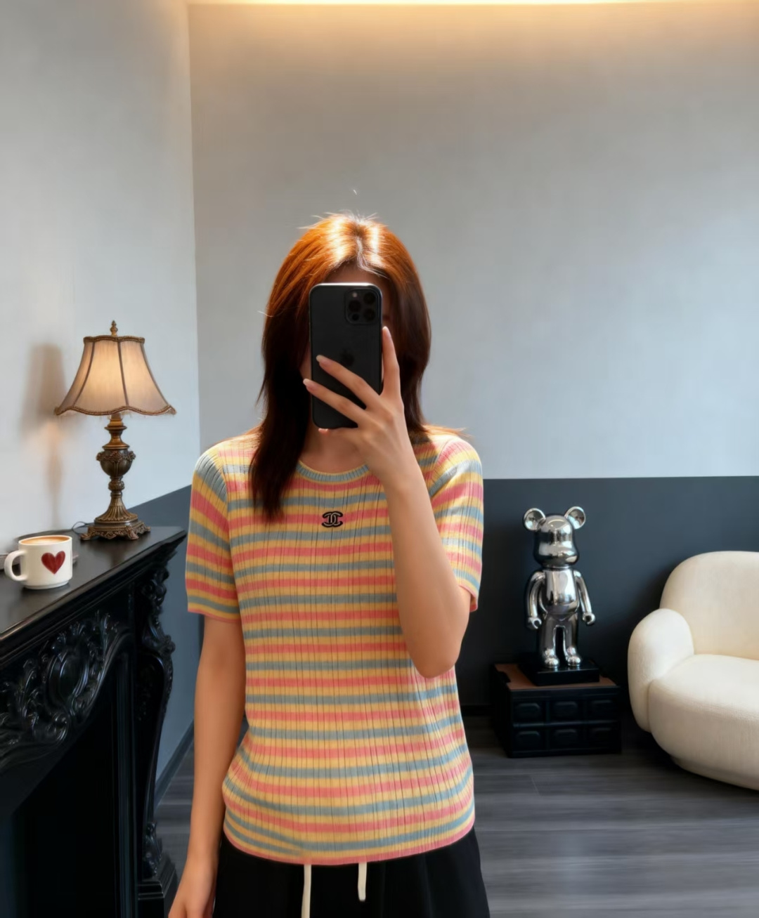 🆕CH家🆕 早春新款 撞色条纹圆领针织短袖颜色：粉色 蓝色尺码：36.38.40