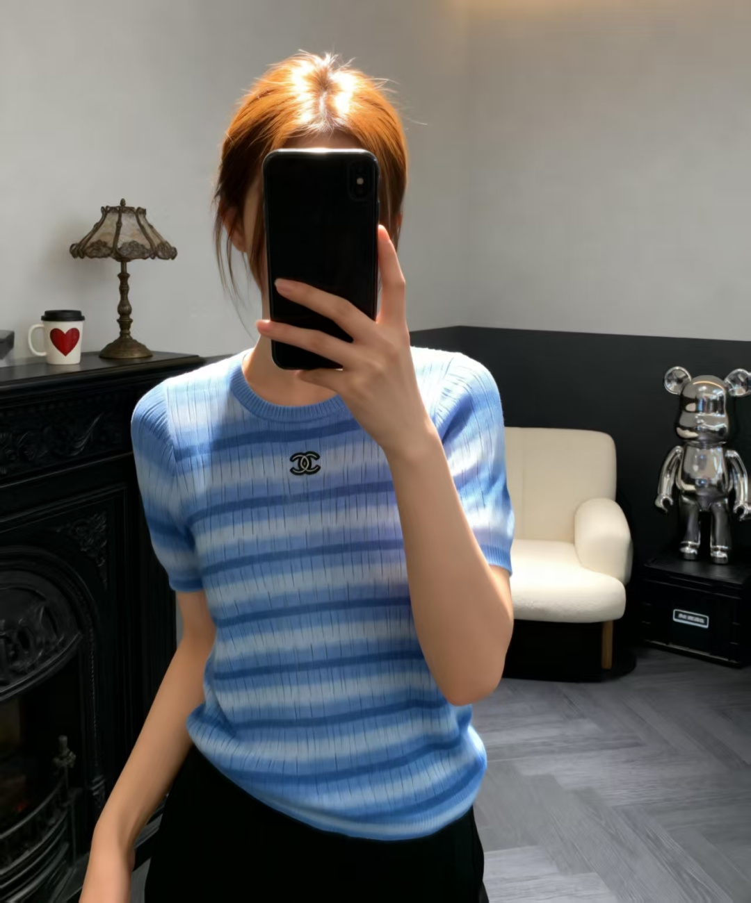 🆕CH家🆕 早春新款 撞色条纹圆领针织短袖颜色：粉色 蓝色尺码：36.38.40