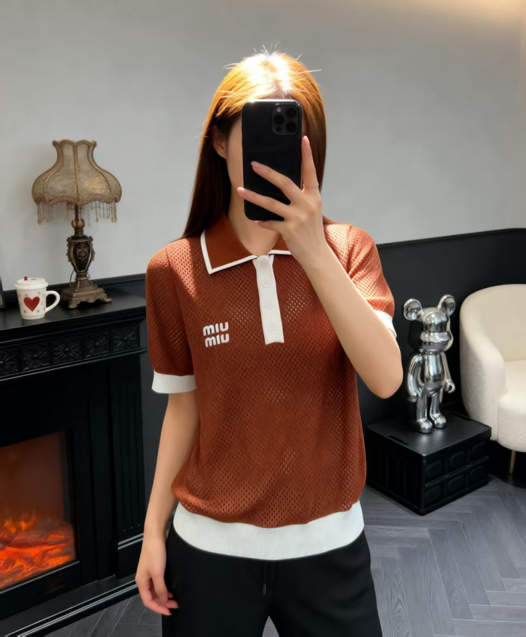 🆕M家🆕 早春新款 撞色翻领针织短袖颜色：白色 咖啡尺码：36.38.40