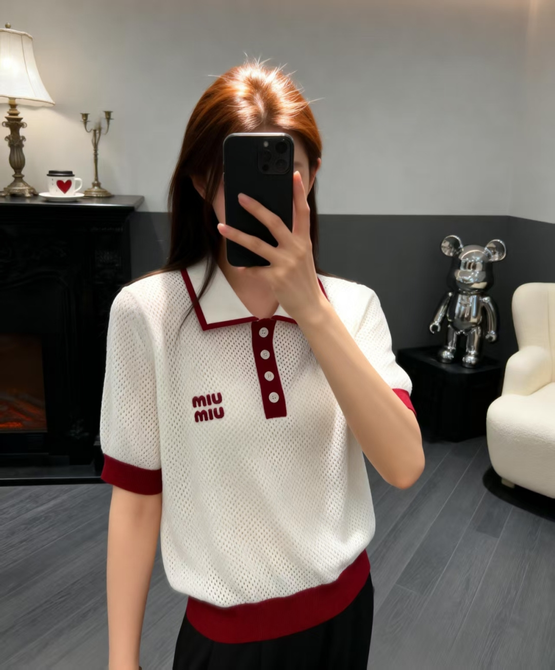 🆕M家🆕 早春新款 撞色翻领针织短袖颜色：白色 咖啡尺码：36.38.40