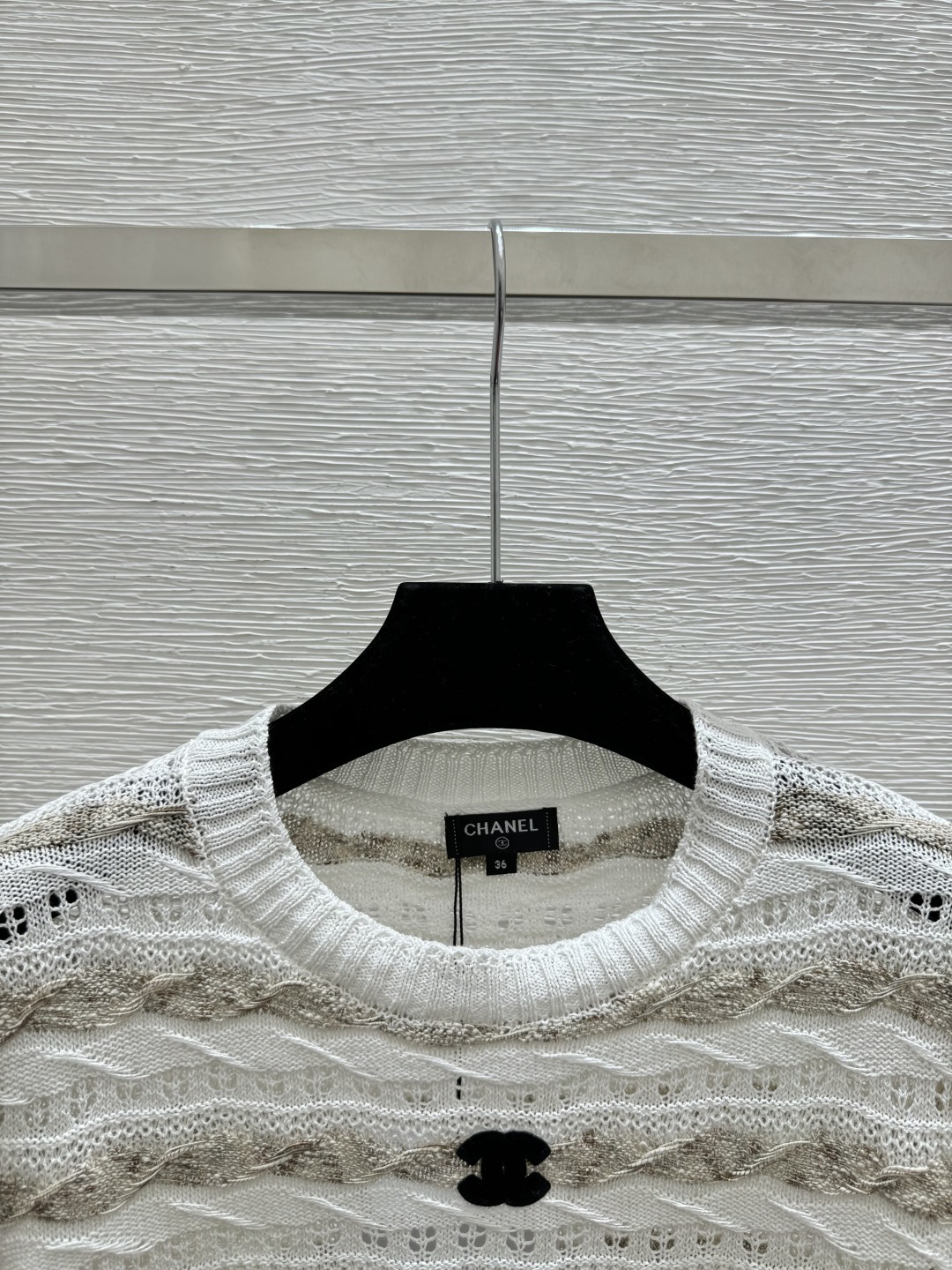 🆕CH家🆕 早春新款 撞色条纹镂空圆领针织短袖颜色：白色 黑色尺码：36.38.40