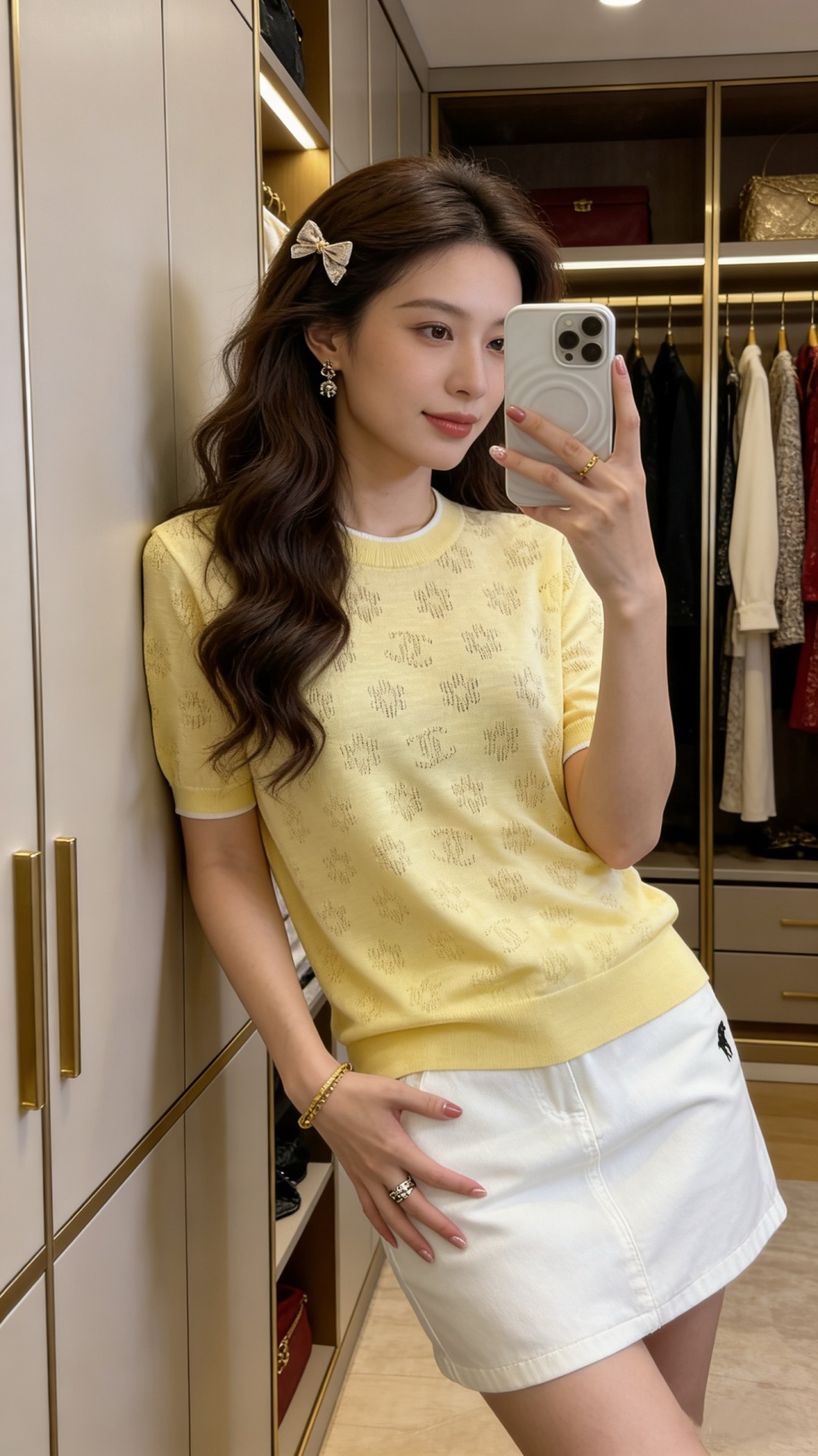 🆕CH家🆕 早春新款 纯色镂空圆领针织短袖颜色：白色 黄色 宝蓝尺码：36.38.40