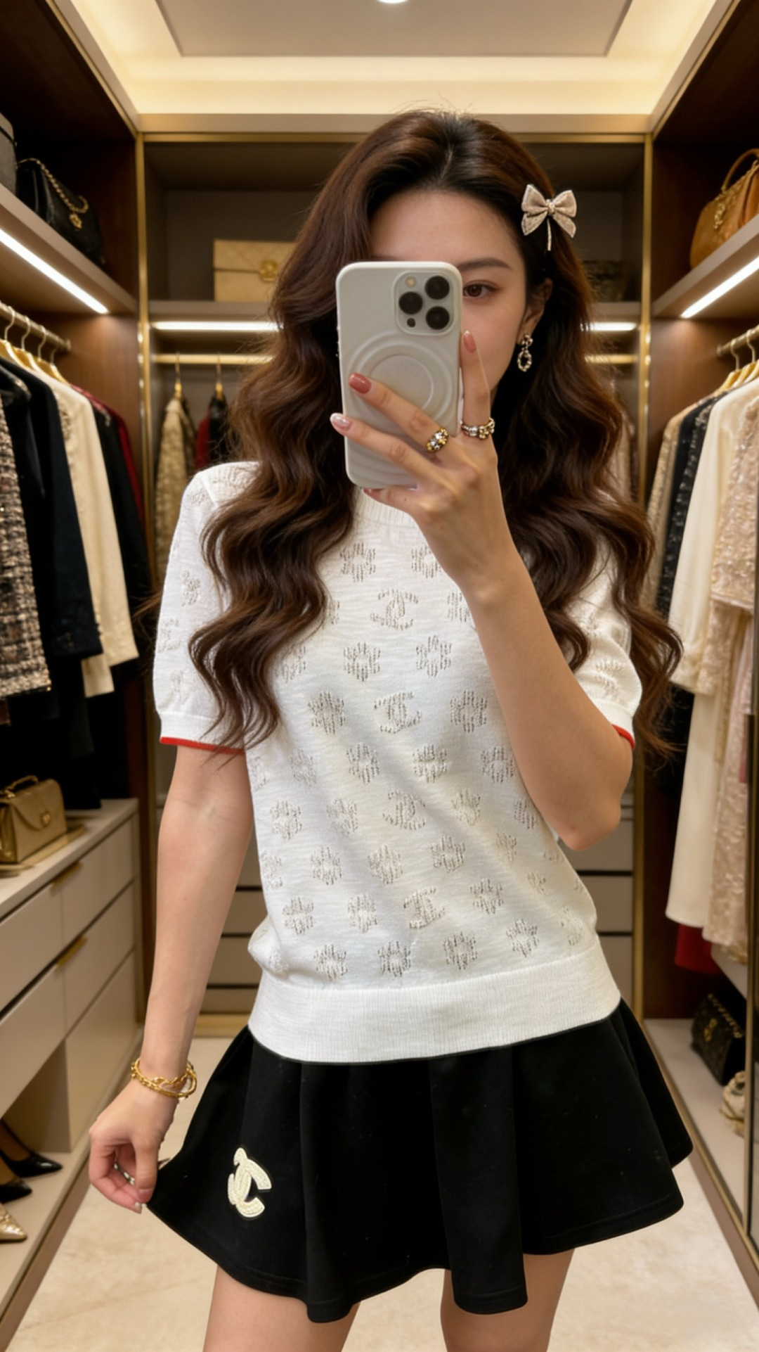 🆕CH家🆕 早春新款 纯色镂空圆领针织短袖颜色：白色 黄色 宝蓝尺码：36.38.40