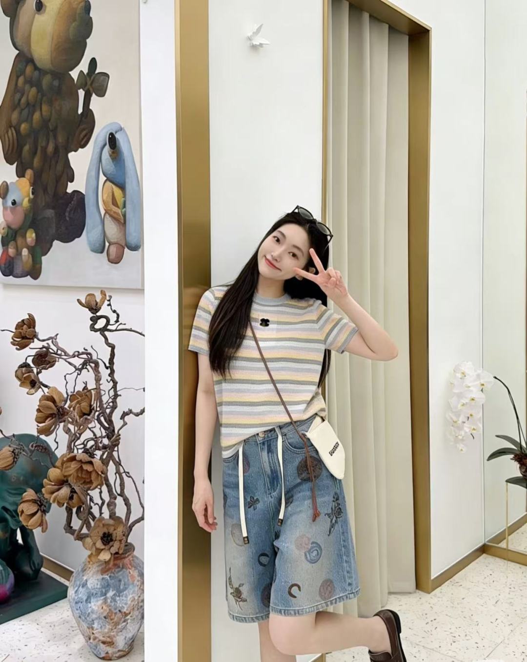 🆕M家🆕 早春新款 撞色条纹圆领针织短袖颜色：蓝色 绿色尺码：36.38.40