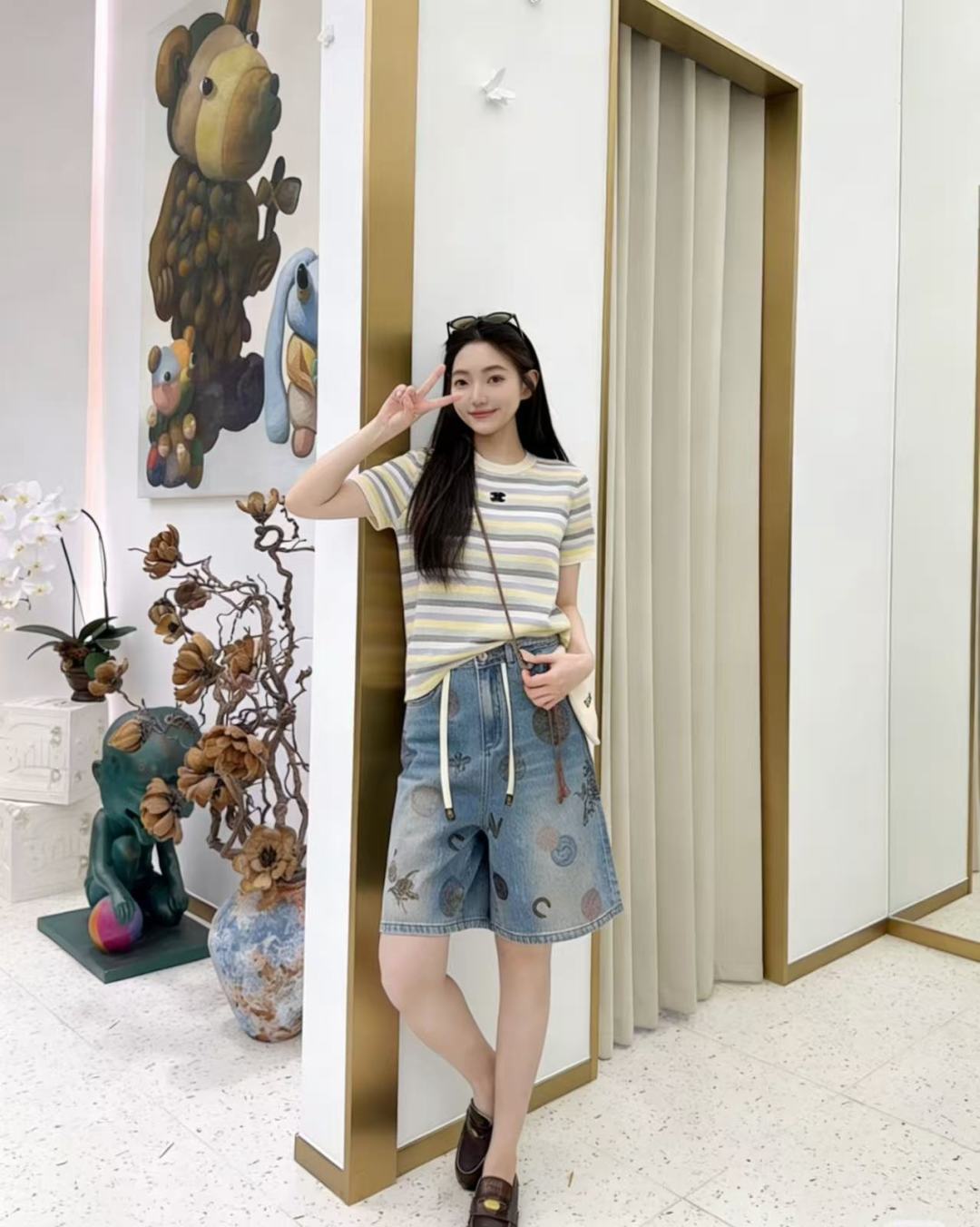 🆕M家🆕 早春新款 撞色条纹圆领针织短袖颜色：蓝色 绿色尺码：36.38.40