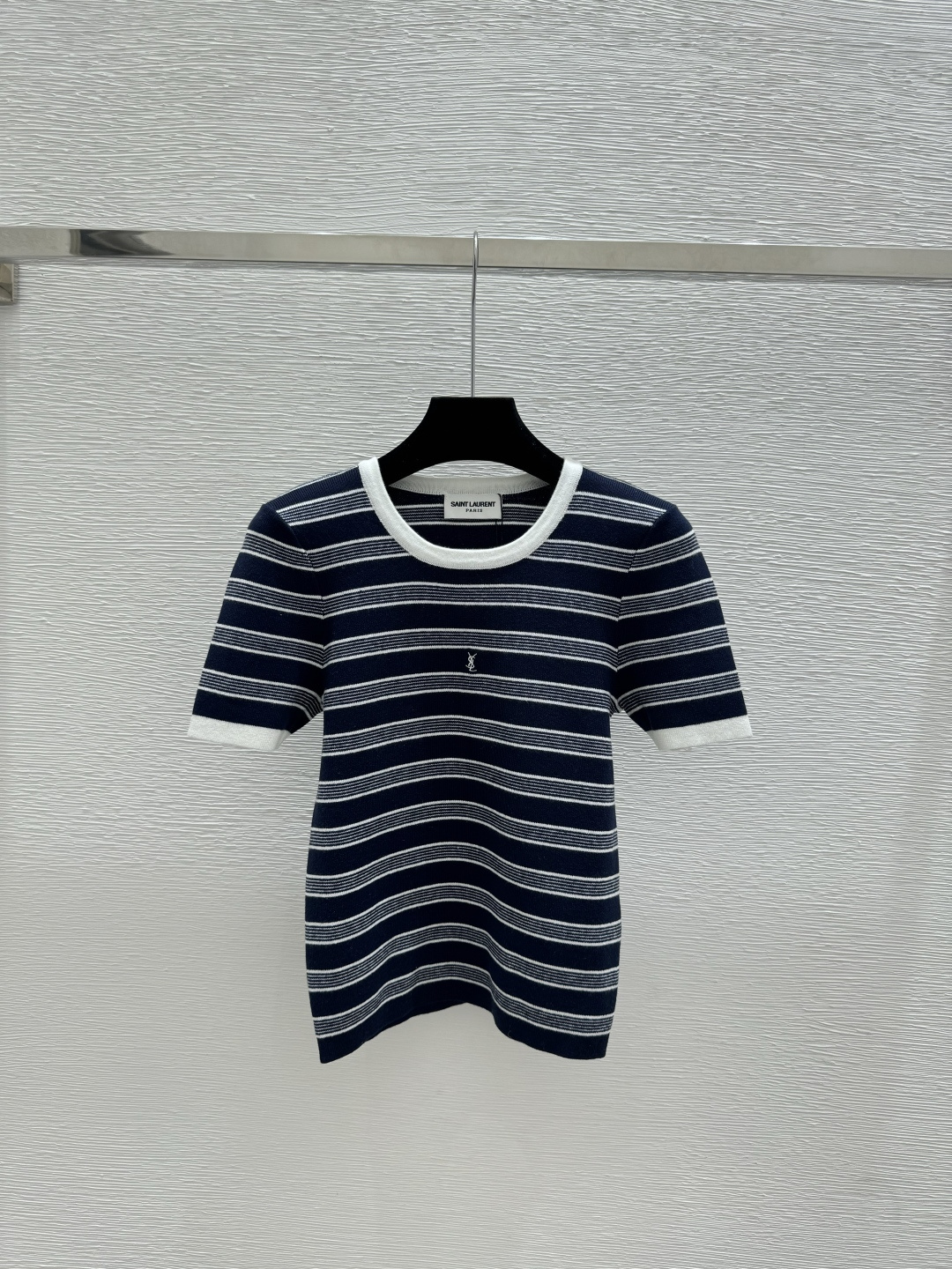 🆕Y家🆕 早春新款 撞色条纹圆领针织短袖颜色：宝蓝尺码：36.38.40