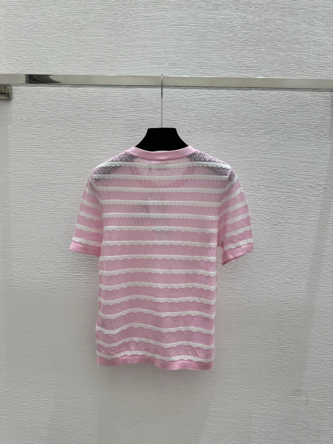 🆕D家🆕 早春新款 撞色条纹镂空圆领针织短袖颜色：粉色 蓝色 黑色尺码：36.38.40