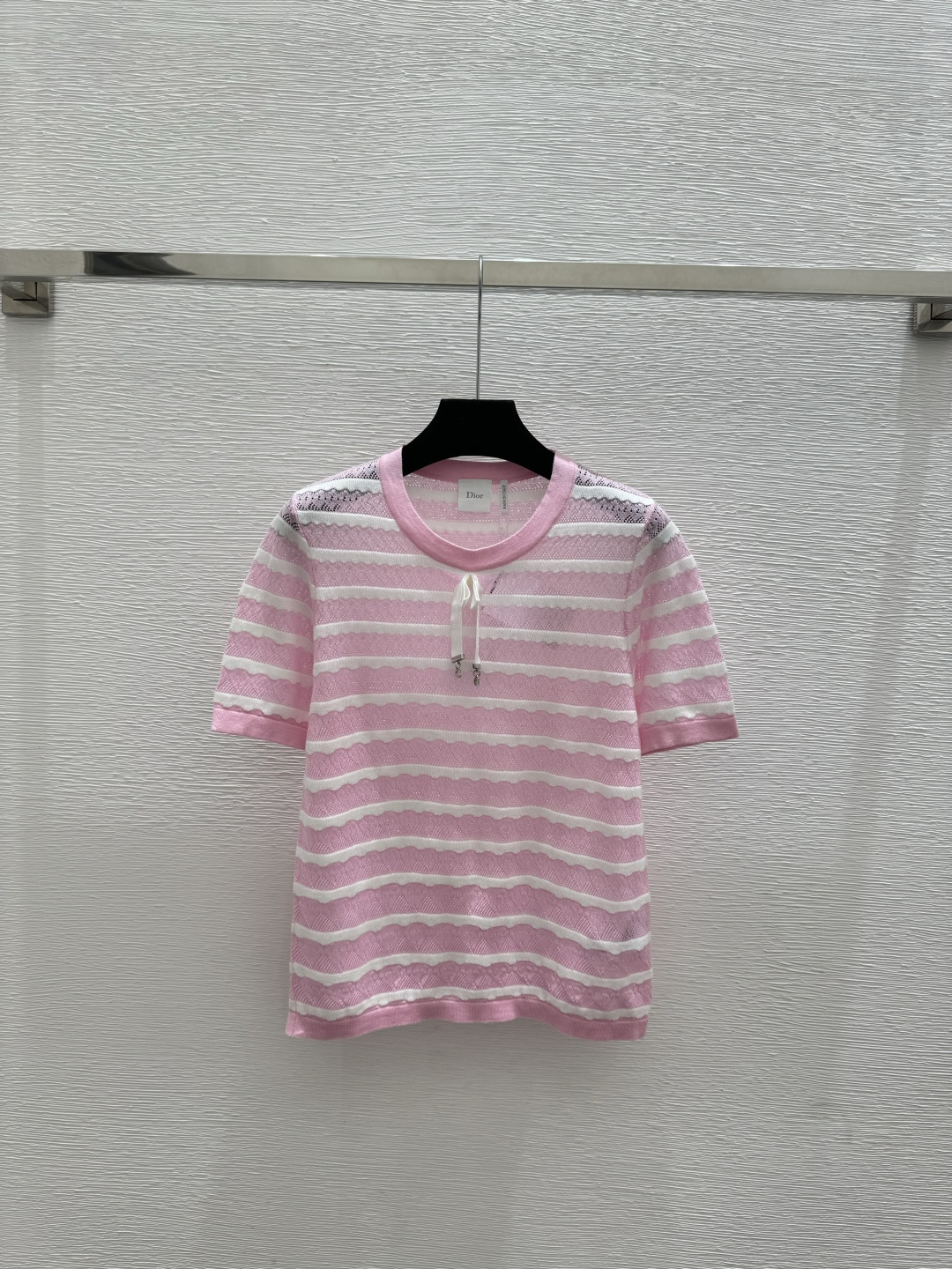 🆕D家🆕 早春新款 撞色条纹镂空圆领针织短袖颜色：粉色 蓝色 黑色尺码：36.38.40