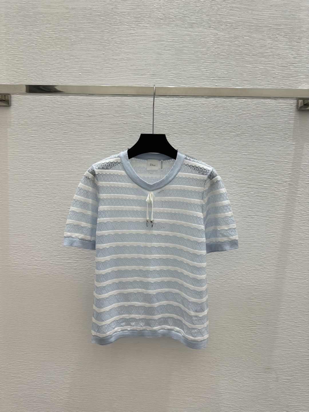 🆕D家🆕 早春新款 撞色条纹镂空圆领针织短袖颜色：粉色 蓝色 黑色尺码：36.38.40