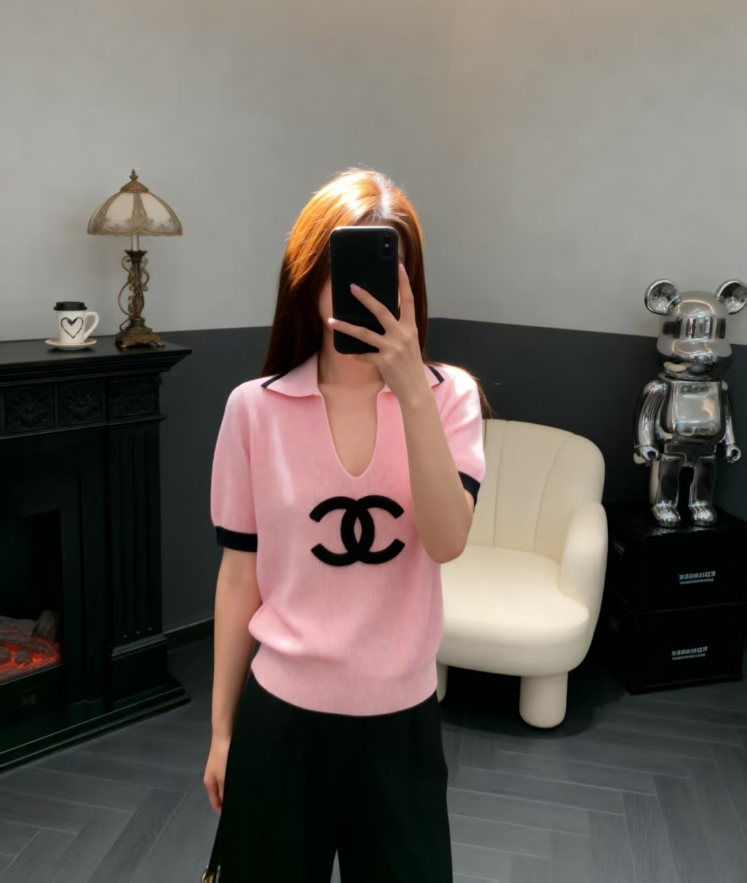 🆕CH家🆕 早春新款 撞色翻领针织短袖颜色：白色 粉色尺码：36.38.40