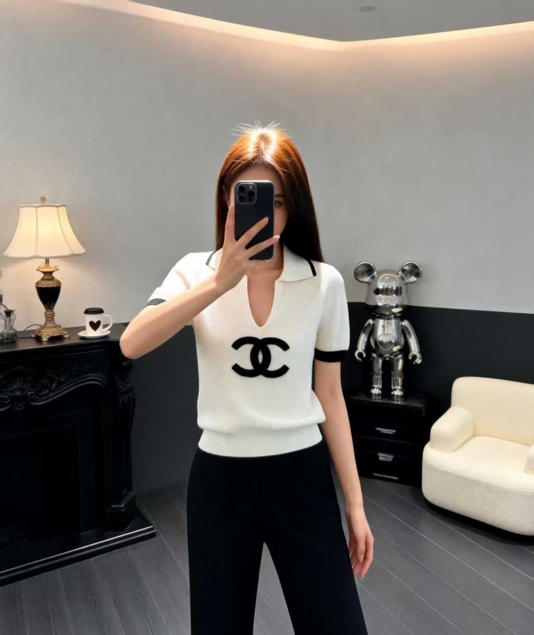 🆕CH家🆕 早春新款 撞色翻领针织短袖颜色：白色 粉色尺码：36.38.40