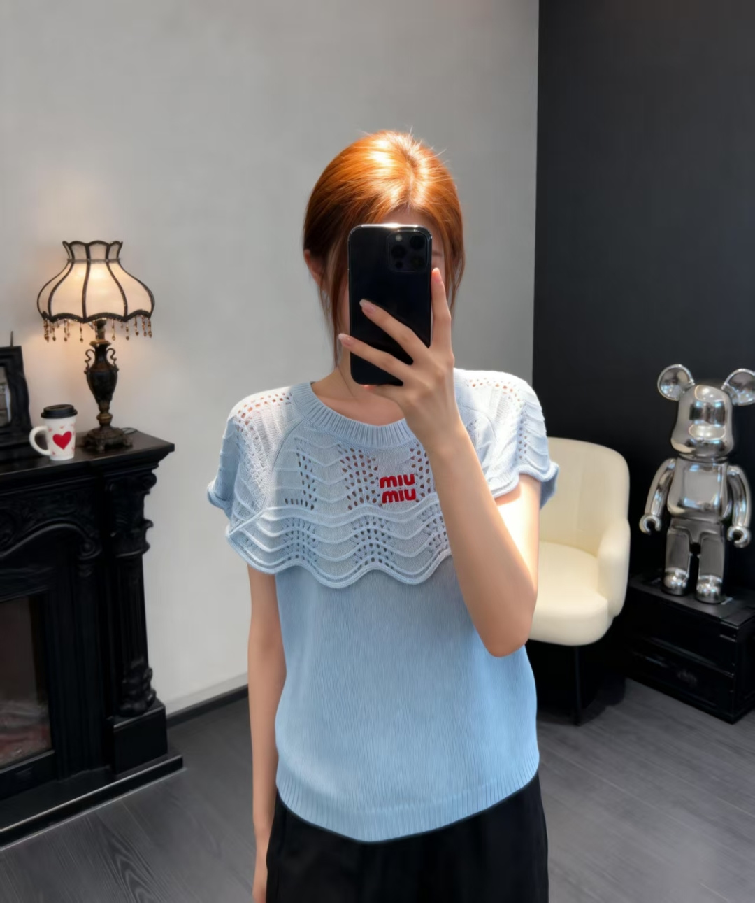 🆕M家🆕 早春新款 纯色简约圆领针织短袖颜色：白色 蓝色尺码：36.38.40