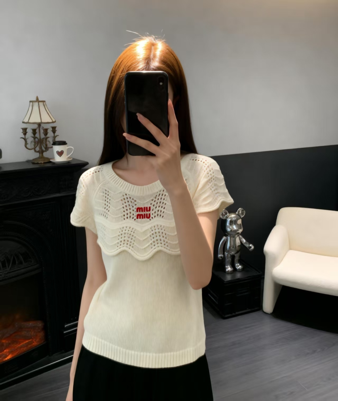 🆕M家🆕 早春新款 纯色简约圆领针织短袖颜色：白色 蓝色尺码：36.38.40