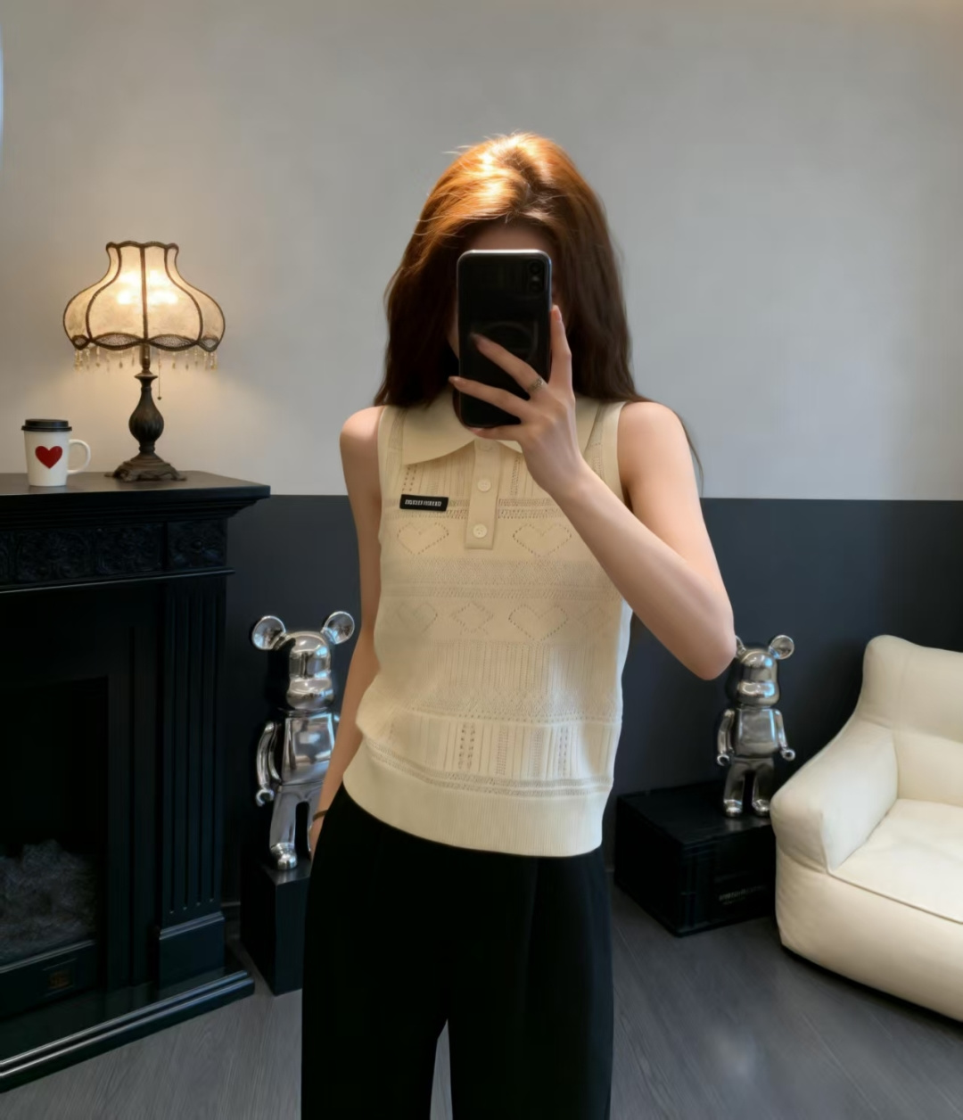 🆕M家🆕 早春新款 纯色翻领针织背心颜色：白色 黄色尺码：36.38.40