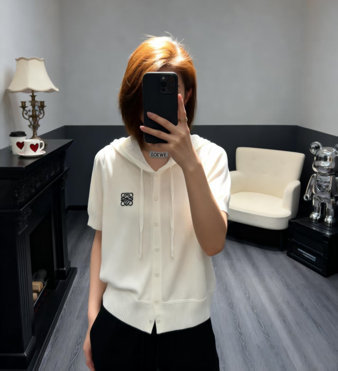 🆕LO家🆕 早春新款 纯色连帽针织短袖开衫颜色：白色 灰色尺码：36.38.40