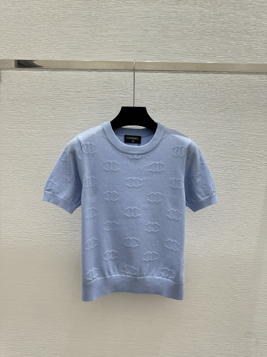 🆕CH家🆕 早春新款 纯色提花圆领针织短袖颜色：白色 蓝色 宝蓝尺码：36.38.40